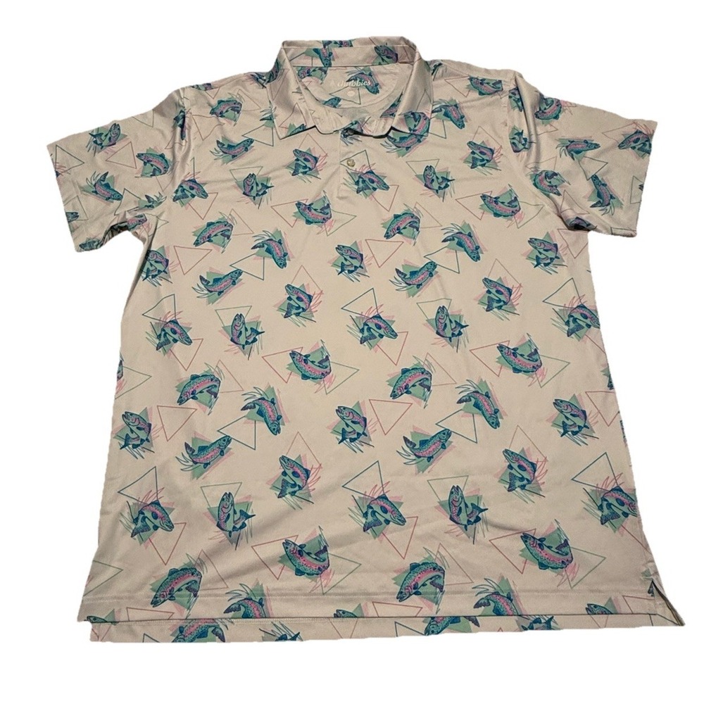 Chubbies Mens XL The Weekend Has Arrived Fish AOP Polo Shirt Performance Troutt